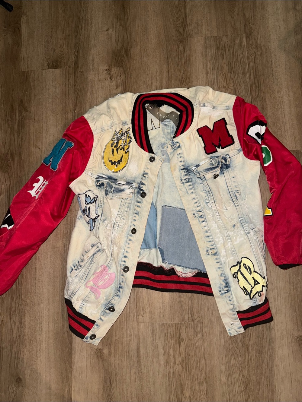 Men’s smoke rise denim varsity jacket